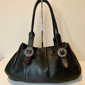 Classic BRIGHTON Leather Handbag Purse with Silver Jewelry and Heart BLACK/BROWN